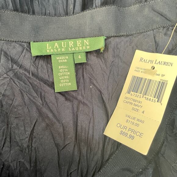 Lauren Ralph Lauren Tiered Midi Skirt Size 4 Navy Blue Flowy Boho Peasant Fairy - Picture 11 of 15